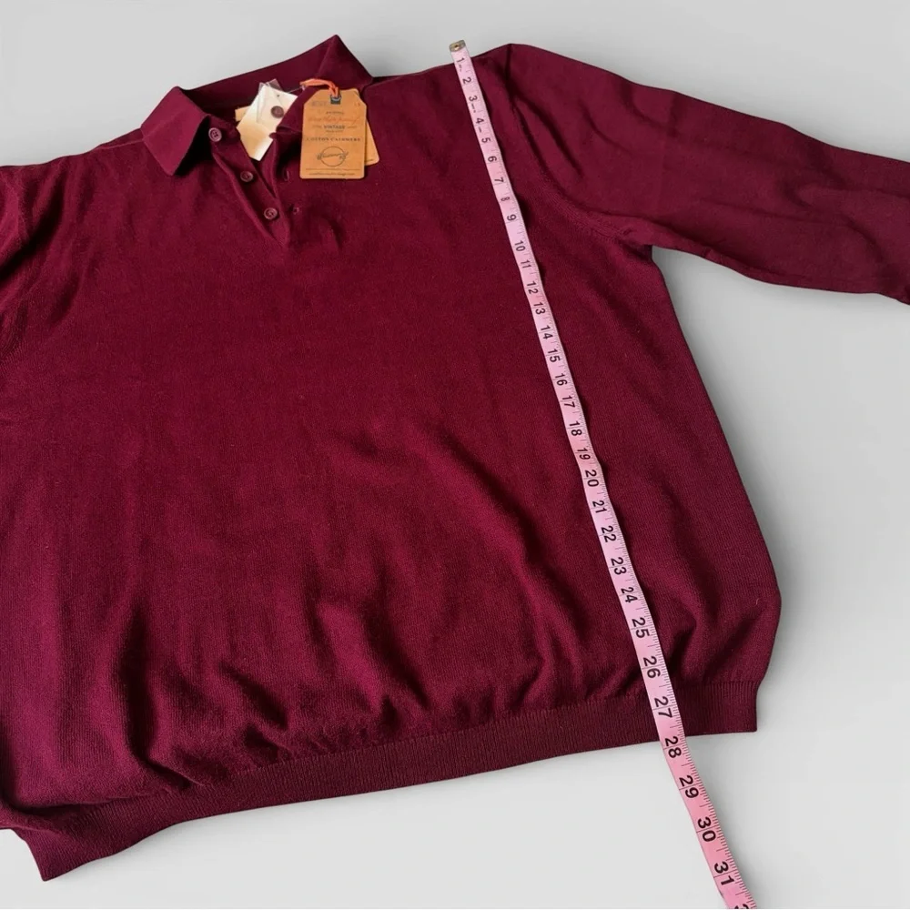 Weatherproof Vintage Maroon Burgundy Polo Knit Sweater Cotton Cashmere XL New